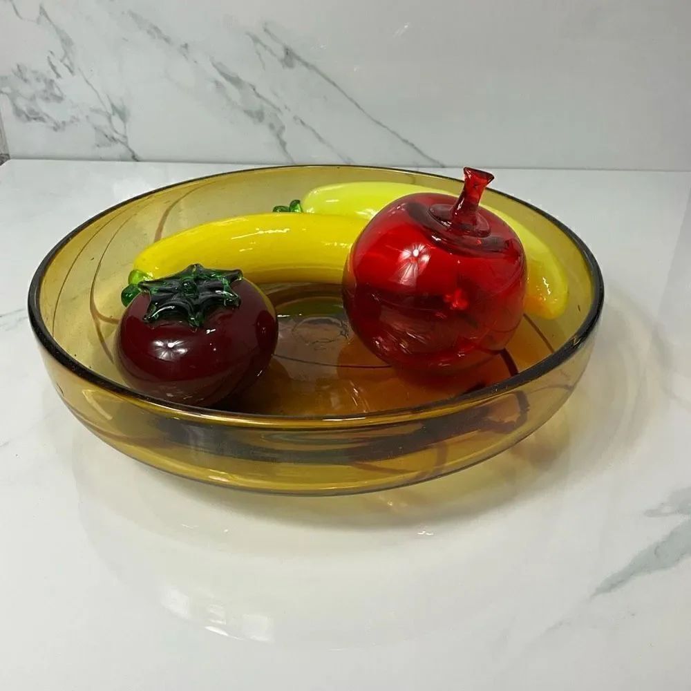 VINTAGE Blown Glass Fruit and Bowl